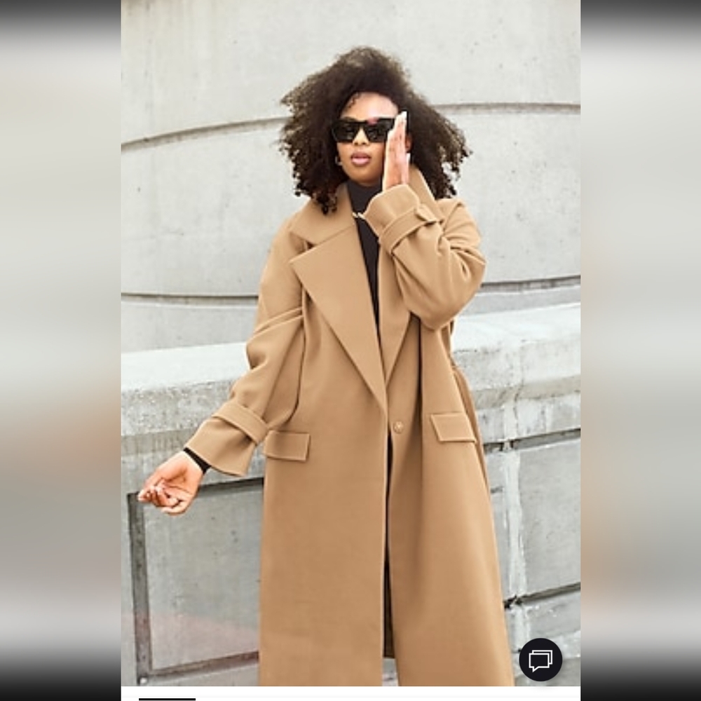 Express Belted Wrap Front Faux Wool Coat (L)